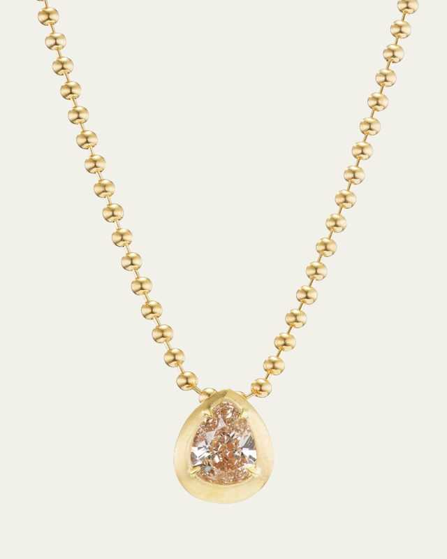 18K Yellow Diamond Pear and Ball Chain Necklace